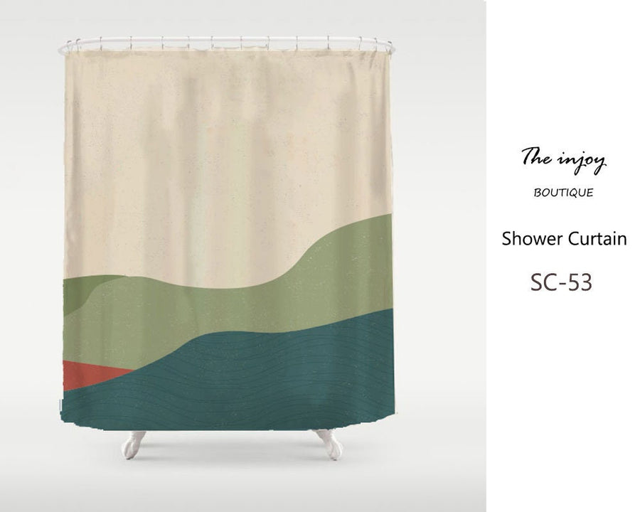 Green Beige Mountain Field Shower Curtain - view 2