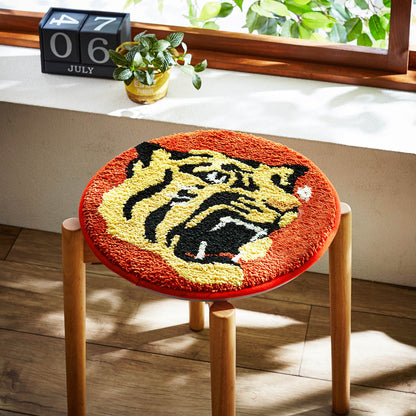 Feblilac Cartoon Tiger Head Tufted Cushion