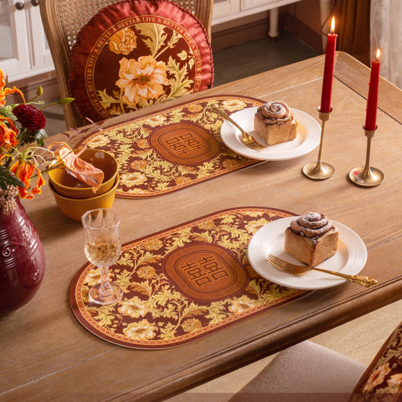 [Two] Splendid Marriage Festive Placemat Red High-quality Wedding Dining Table Mat Waterproof Oil-proof Heat I