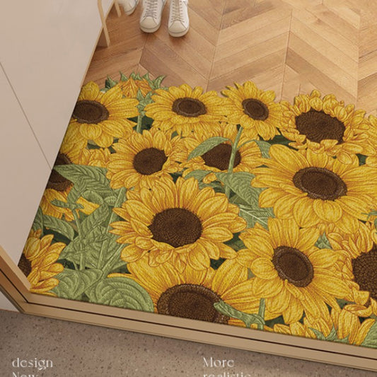 Feblilac Sunflower Garden And Chamomile Oil Painting PVC Leather Entrance Door Mat