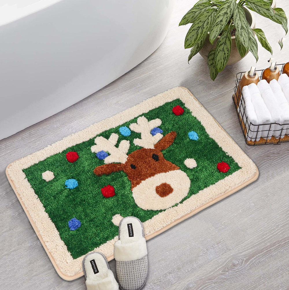 Feblilace Merry Christmas Reindeer ELK Green Ground Bath Mat - Feblilac® Mat