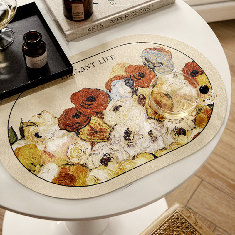 Nordic oil painting style leather placemat retro artistic sense western meal pad insulation pad waterproof and