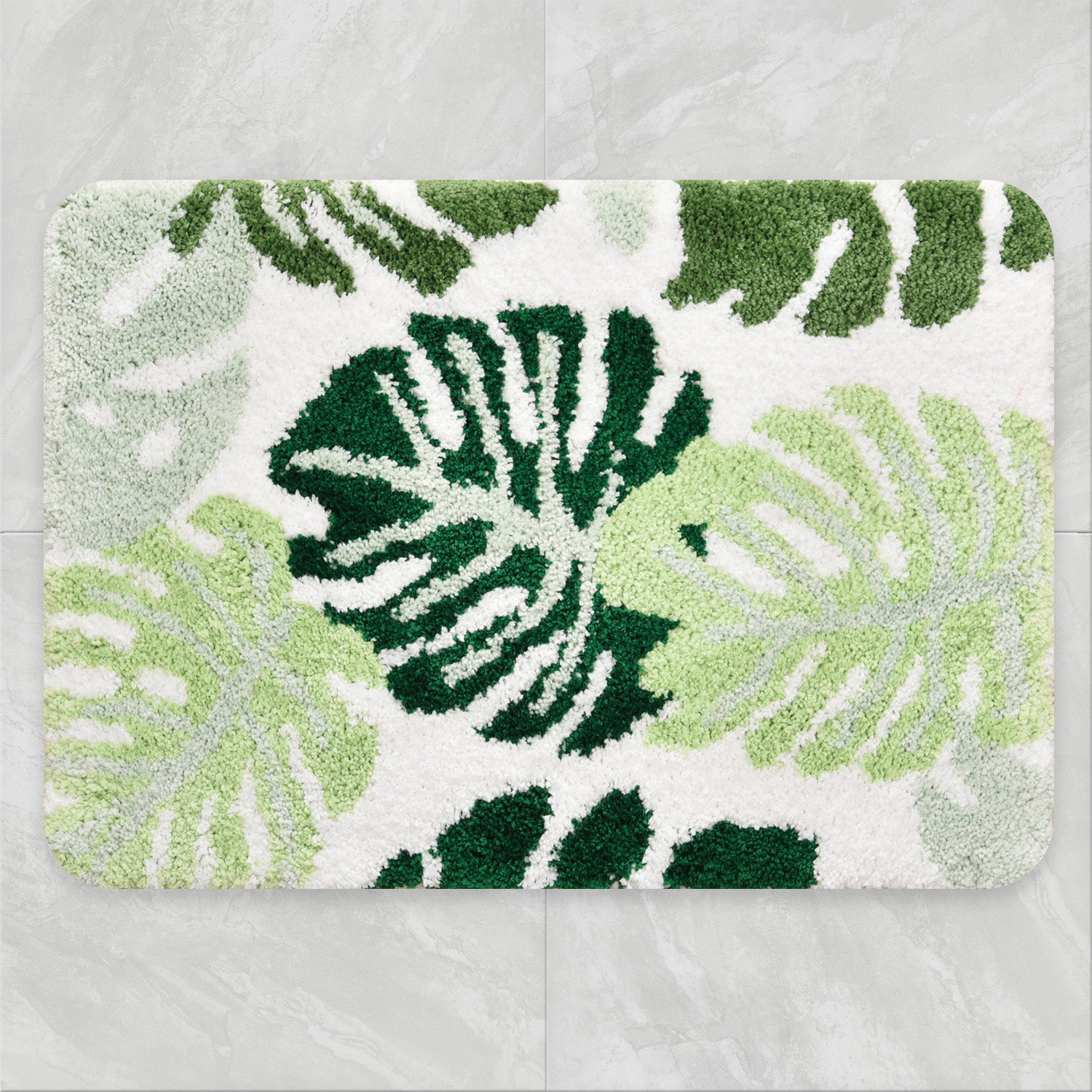 Green Leaves Bathroom Rug, Tropical Monstera Leaves Bath Mat - Feblilac® Mat