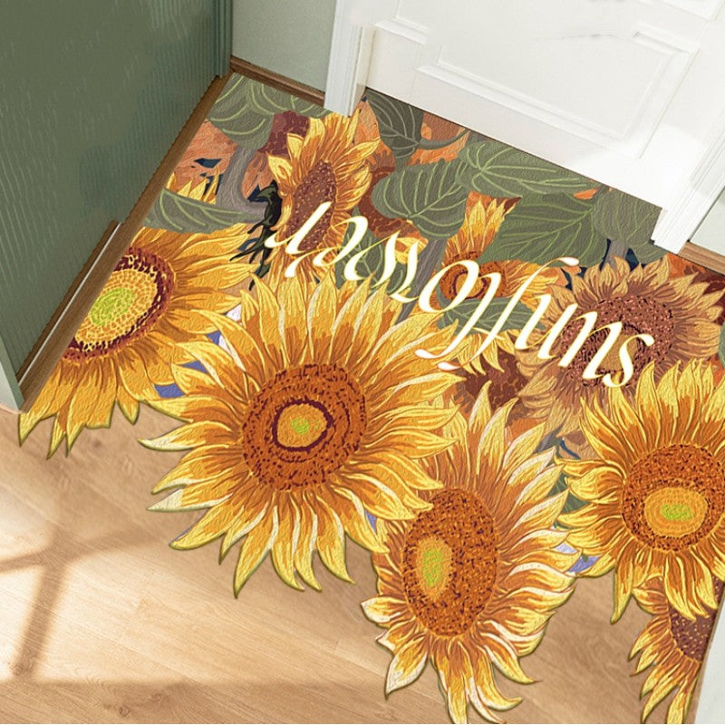Feblilac Blooming Sunflowers Oil Painting PVC Leather Entrance Door Mat