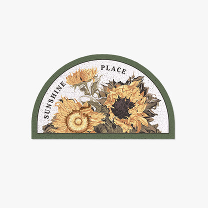 Feblilac Semi-Circular Sweet Warm Sunflowers PVC Coil Door Mat