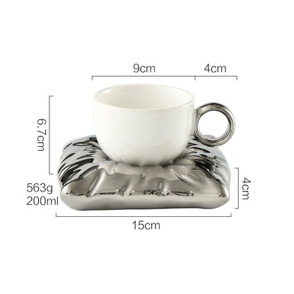 Nordic Style Ceramic Mug, Cushion-Shape Saucer Cup