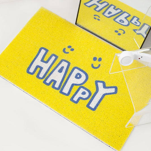 Yellow Be Happy Door Mat