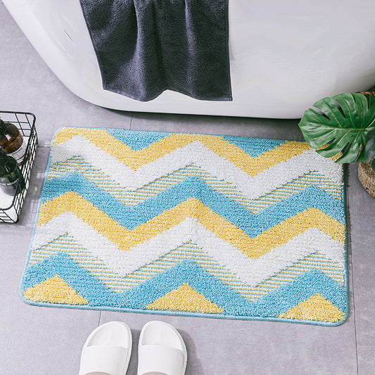 Blue White Yellow Zigzag Texture Bath Mat - Feblilac® Mat