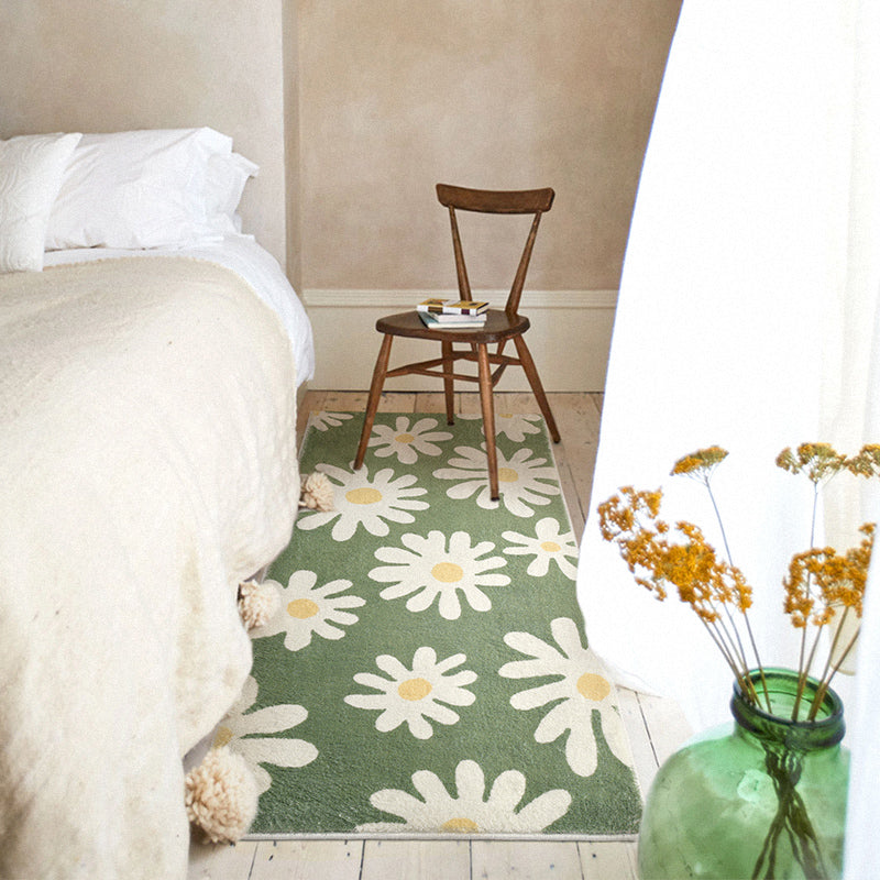 Feblilac White Daisy Green and Blue Ground Bedroom Mat - Feblilac® Mat