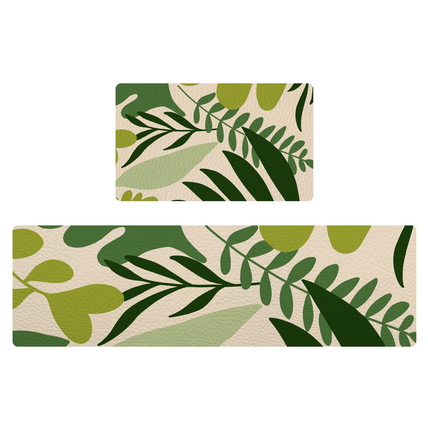 Feblilac Green Tropical Plant Leaves PVC Leather Kitchen Mat @Frank's design