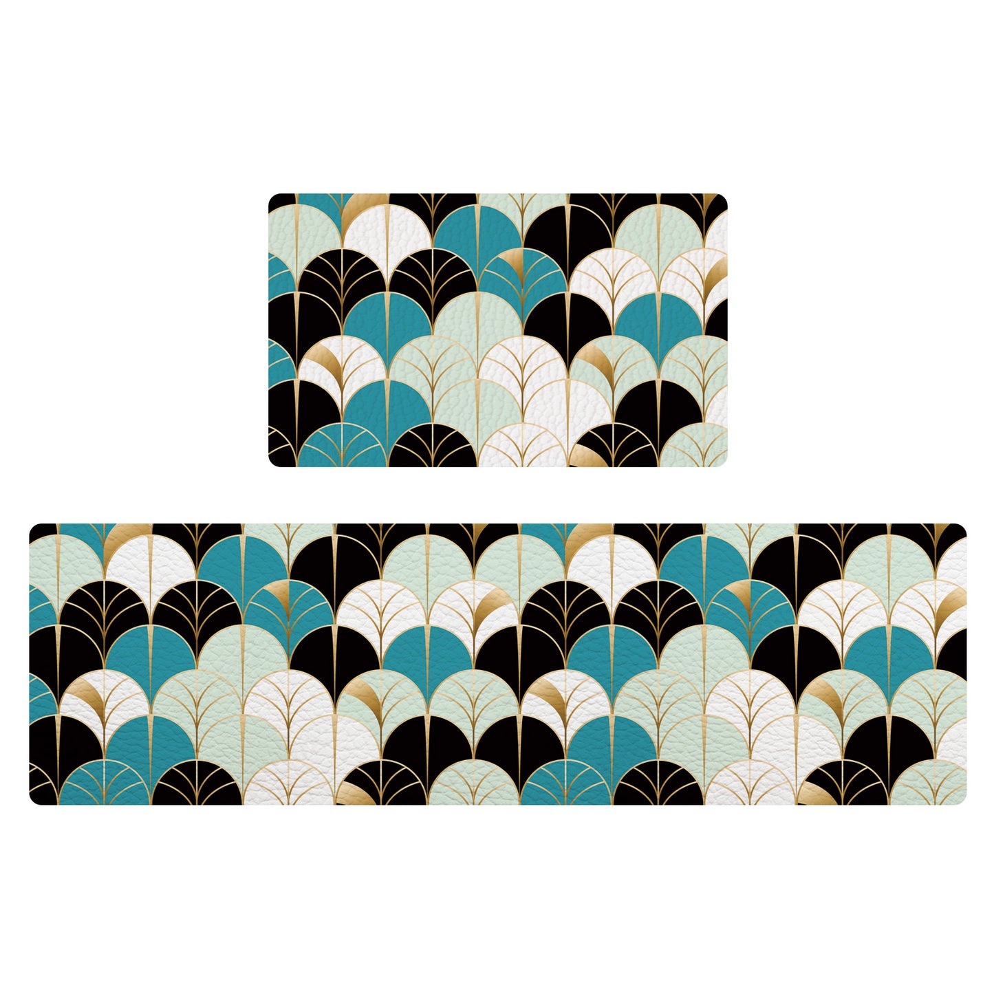 Feblilac Abstract Blue and Black Leaves PVC Leather Kitchen Mat @Frank’s design