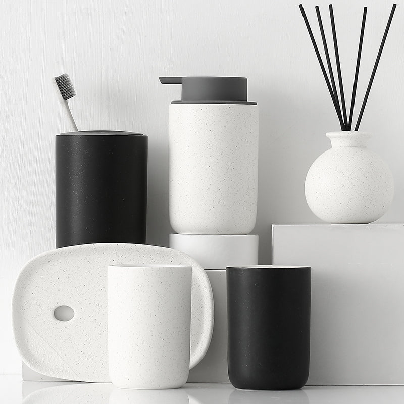 Black and White Bathroom Dispenser Mug Set - view 2
