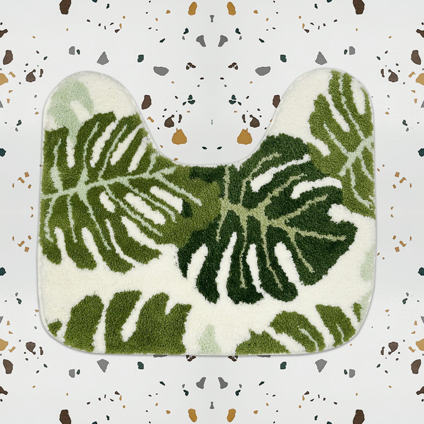 Feblilac U-Shape Green Leaves Toilet Mat, Monstera Leaf Bath Mat