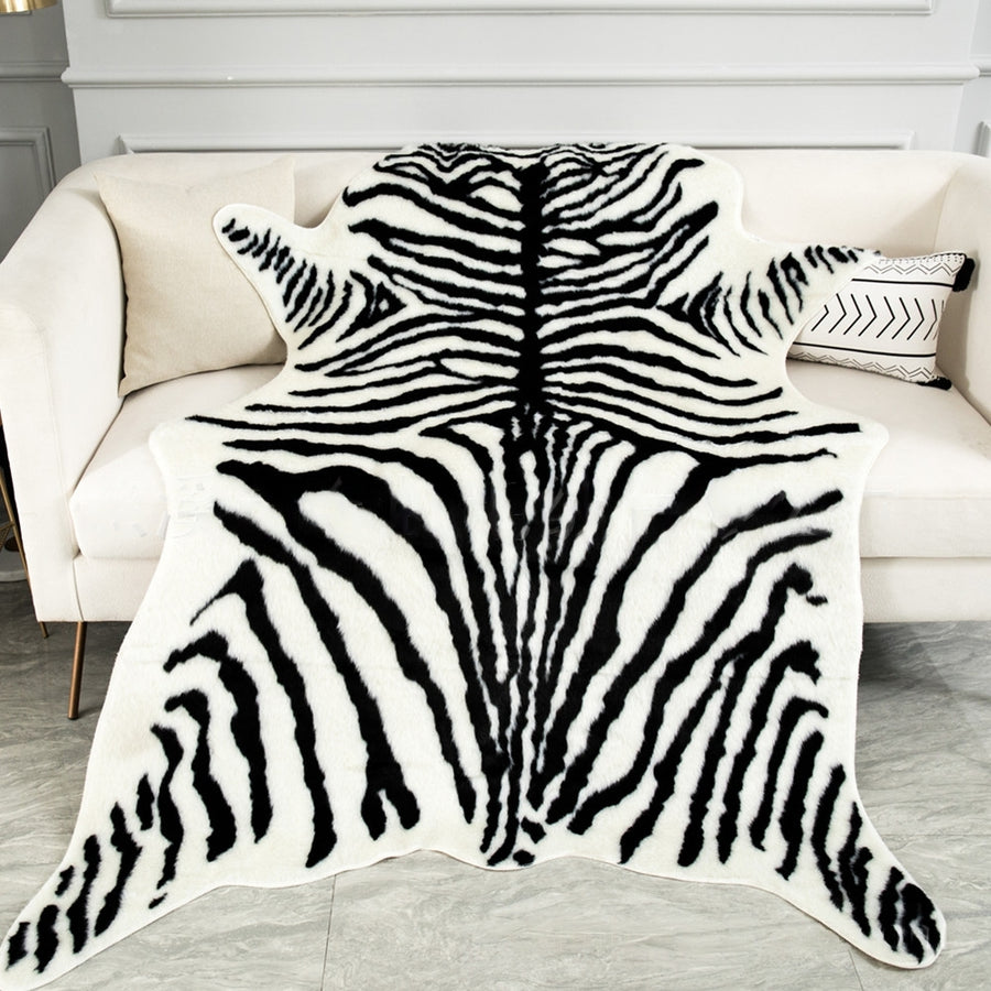Feblilac Irregular Big Zebra Style Artificial Furs Area Rug - view 2
