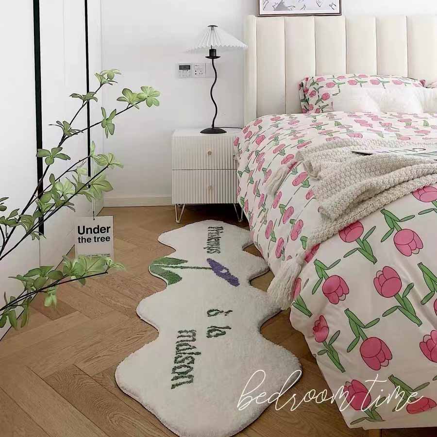 White Ground Purple Floral Bedroom Mat - Feblilac® Mat