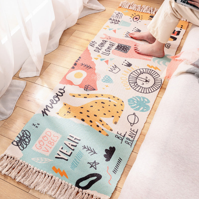 Cartoon Animal Patterned Rug Colorful Cotton Rug Washable Pet Friendly Rug for Nursery