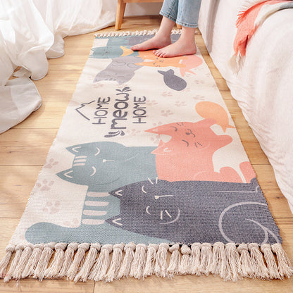 Cartoon Animal Patterned Rug Colorful Cotton Rug Washable Pet Friendly Rug for Nursery