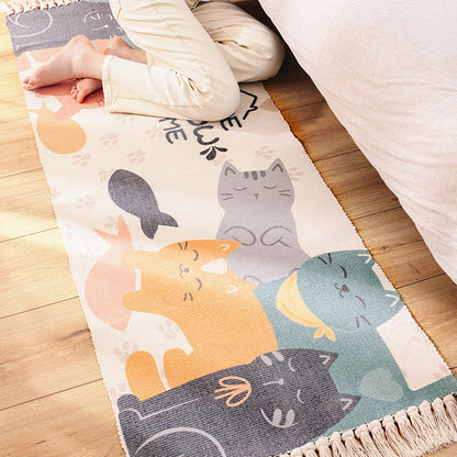 Cartoon Animal Patterned Rug Colorful Cotton Rug Washable Pet Friendly Rug for Nursery