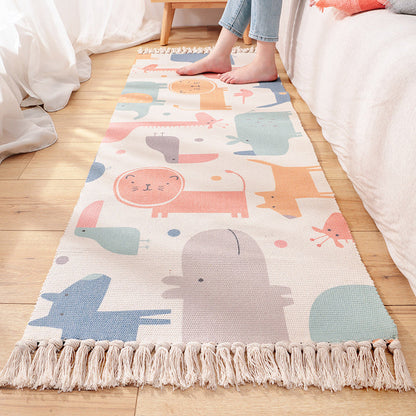 Cartoon Animal Patterned Rug Colorful Cotton Rug Washable Pet Friendly Rug for Nursery