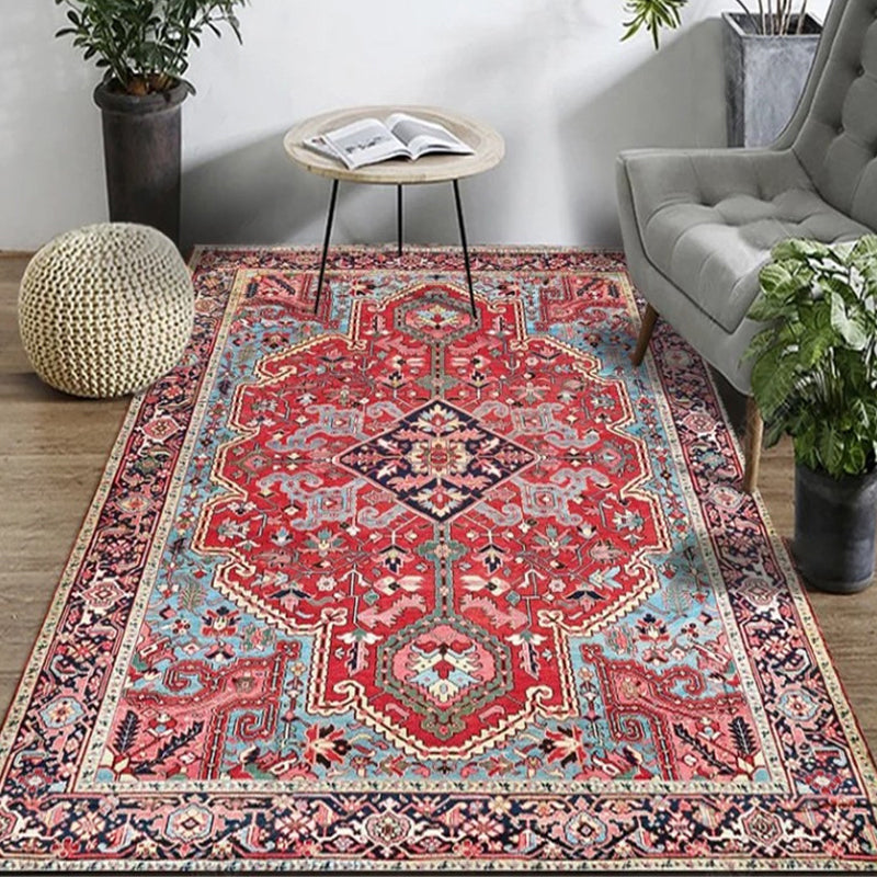 Persian Living Room Rug Multi Colored Geometric Carpet Polyester Pet Friendly Stain Resistant Anti-Slip Backing Rug with Braided Trim Pink Clearhalo 'Area Rug' 'Moroccan' 'Rugs' Rug' 2059218