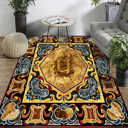 Persian Living Room Rug Multi Colored Geometric Carpet Polyester Pet Friendly Stain Resistant Anti-Slip Backing Rug with Braided Trim Black-Yellow Clearhalo 'Area Rug' 'Moroccan' 'Rugs' Rug' 2059225