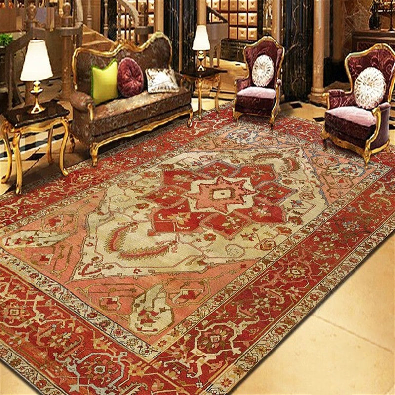 Persian Living Room Rug Multi Colored Geometric Carpet Polyester Pet Friendly Stain Resistant Anti-Slip Backing Rug with Braided Trim Dark Red Clearhalo 'Area Rug' 'Moroccan' 'Rugs' Rug' 2059226