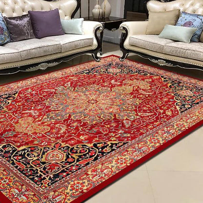 Persian Living Room Rug Multi Colored Geometric Carpet Polyester Pet Friendly Stain Resistant Anti-Slip Backing Rug with Braided Trim Red-Black Clearhalo 'Area Rug' 'Moroccan' 'Rugs' Rug' 2059227