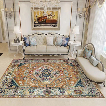 Persian Living Room Rug Multi Colored Geometric Carpet Polyester Pet Friendly Stain Resistant Anti-Slip Backing Rug with Braided Trim Brown Clearhalo 'Area Rug' 'Moroccan' 'Rugs' Rug' 2059229