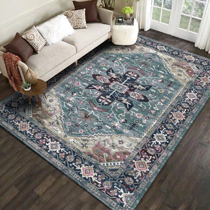 Persian Living Room Rug Multi Colored Geometric Carpet Polyester Pet Friendly Stain Resistant Anti-Slip Backing Rug with Braided Trim Light Blue Clearhalo 'Area Rug' 'Moroccan' 'Rugs' Rug' 2059231