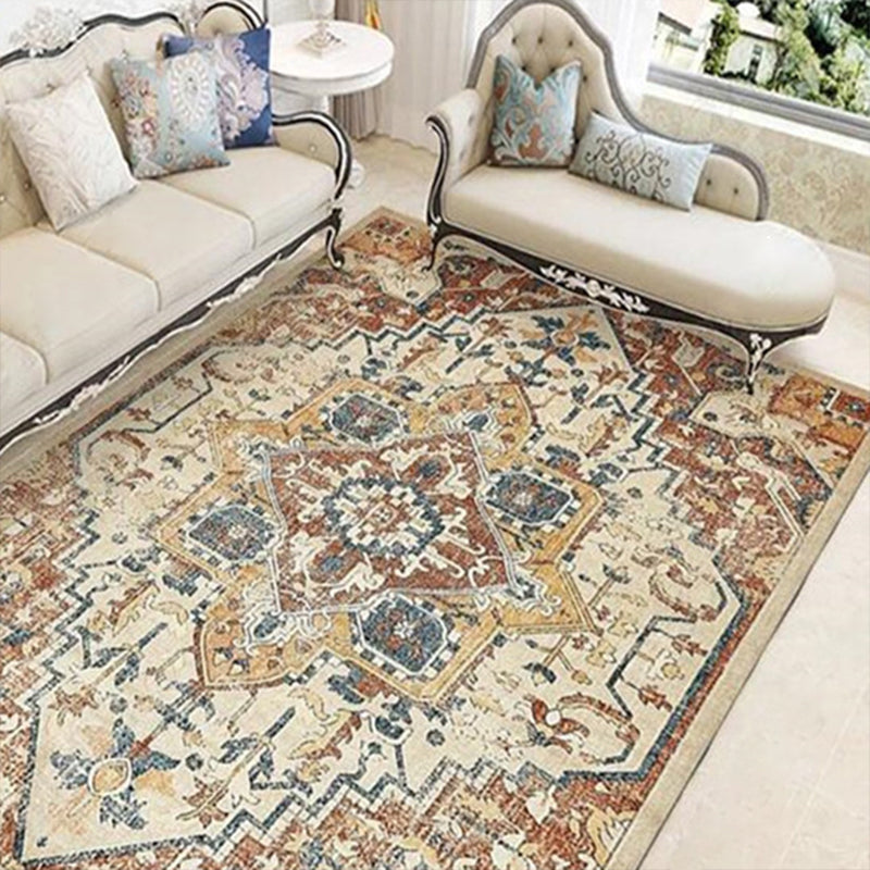 Persian Living Room Rug Multi Colored Geometric Carpet Polyester Pet Friendly Stain Resistant Anti-Slip Backing Rug with Braided Trim Coffee-White Clearhalo 'Area Rug' 'Moroccan' 'Rugs' Rug' 2059239