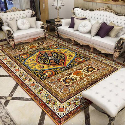 Persian Living Room Rug Multi Colored Geometric Carpet Polyester Pet Friendly Stain Resistant Anti-Slip Backing Rug with Braided Trim Yellow-Brown Clearhalo 'Area Rug' 'Moroccan' 'Rugs' Rug' 2059240