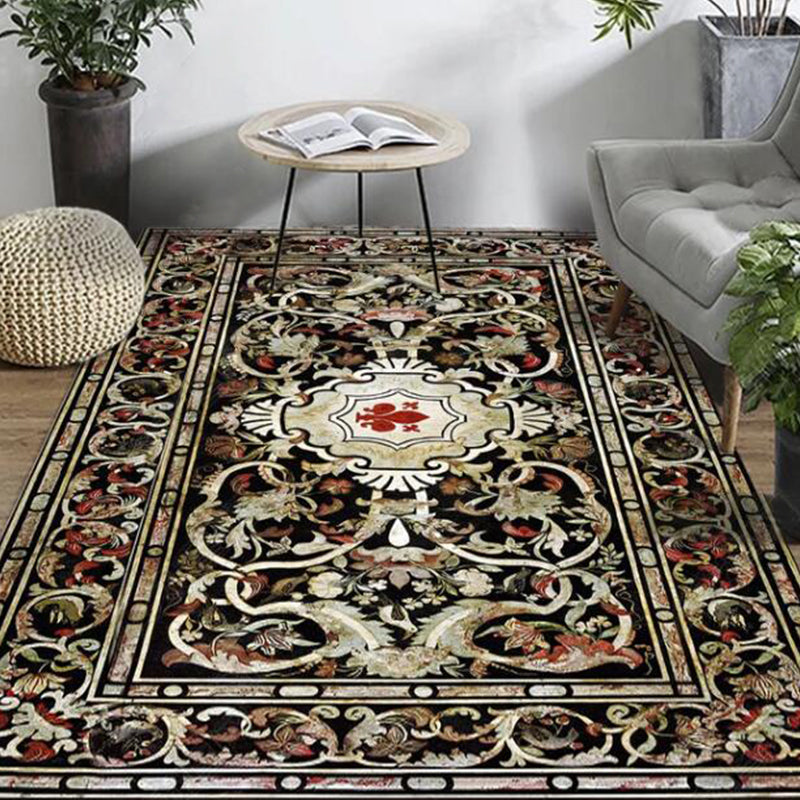 Persian Living Room Rug Multi Colored Geometric Carpet Polyester Pet Friendly Stain Resistant Anti-Slip Backing Rug with Braided Trim Black-Brown Clearhalo 'Area Rug' 'Moroccan' 'Rugs' Rug' 2059243