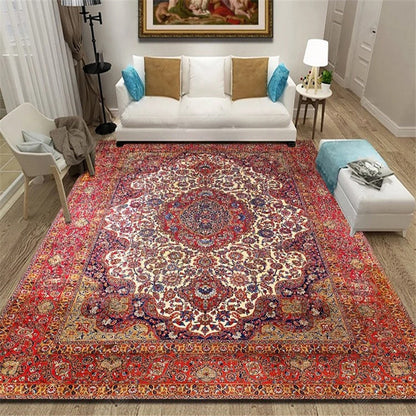Persian Living Room Rug Multi Colored Geometric Carpet Polyester Pet Friendly Stain Resistant Anti-Slip Backing Rug with Braided Trim Red-Purple Clearhalo 'Area Rug' 'Moroccan' 'Rugs' Rug' 2059246