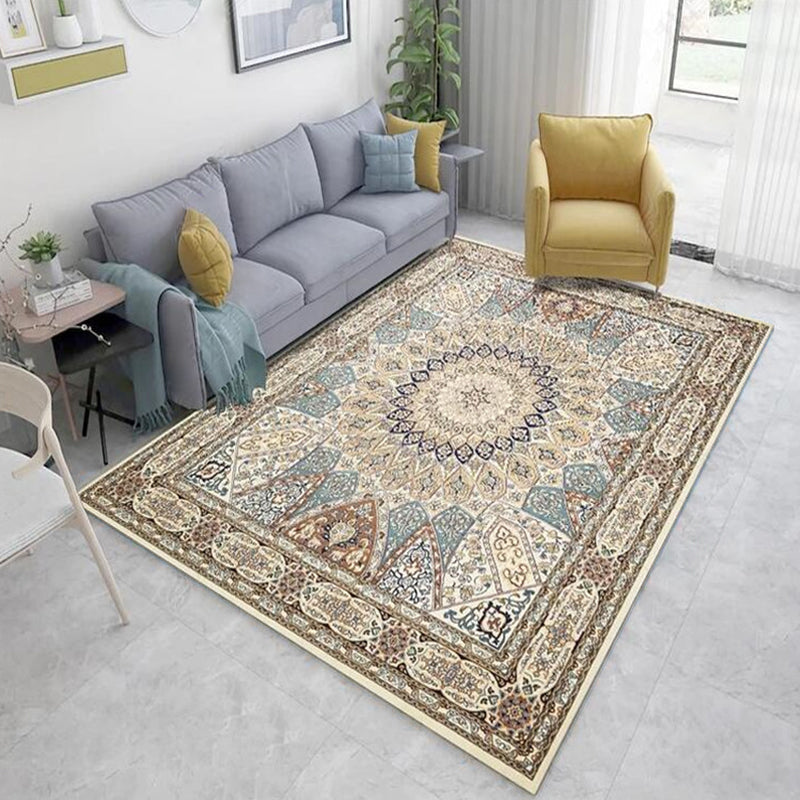Persian Living Room Rug Multi Colored Geometric Carpet Polyester Pet Friendly Stain Resistant Anti-Slip Backing Rug with Braided Trim Light Coffee Clearhalo 'Area Rug' 'Moroccan' 'Rugs' Rug' 2059247