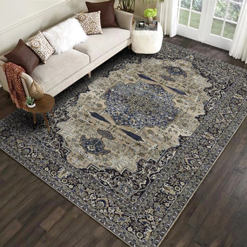 Persian Living Room Rug Multi Colored Geometric Carpet Polyester Pet Friendly Stain Resistant Anti-Slip Backing Rug with Braided Trim Dark Gray-Black Clearhalo 'Area Rug' 'Moroccan' 'Rugs' Rug' 2059248