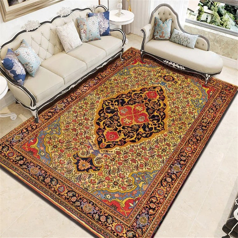 Persian Living Room Rug Multi Colored Geometric Carpet Polyester Pet Friendly Stain Resistant Anti-Slip Backing Rug with Braided Trim Yellow-Black Clearhalo 'Area Rug' 'Moroccan' 'Rugs' Rug' 2059250
