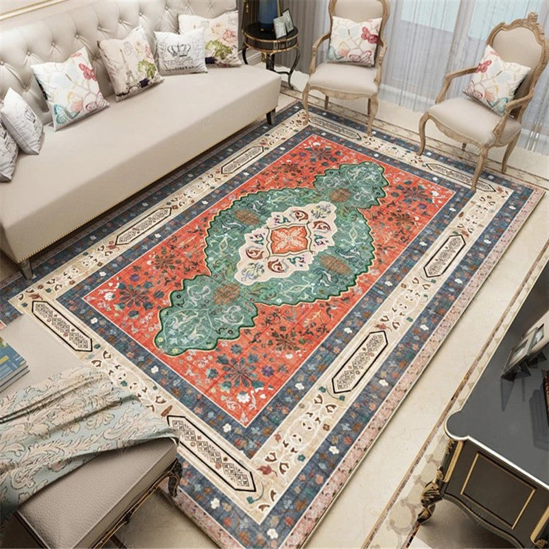 Persian Living Room Rug Multi Colored Geometric Carpet Polyester Pet Friendly Stain Resistant Anti-Slip Backing Rug with Braided Trim Green-Red Clearhalo 'Area Rug' 'Moroccan' 'Rugs' Rug' 2059253