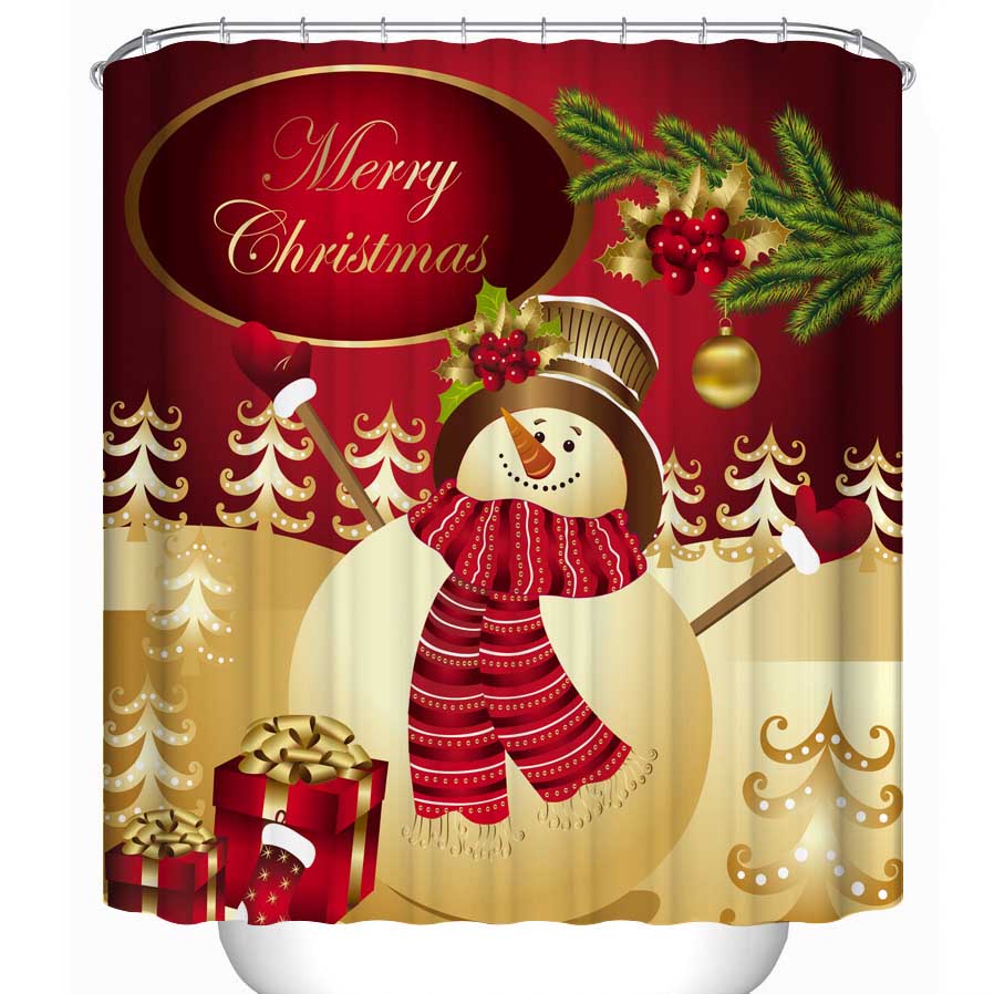 Feblilac Cute Merry Christmas Snowman Shower Curtain with Hooks - Feblilac® Mat