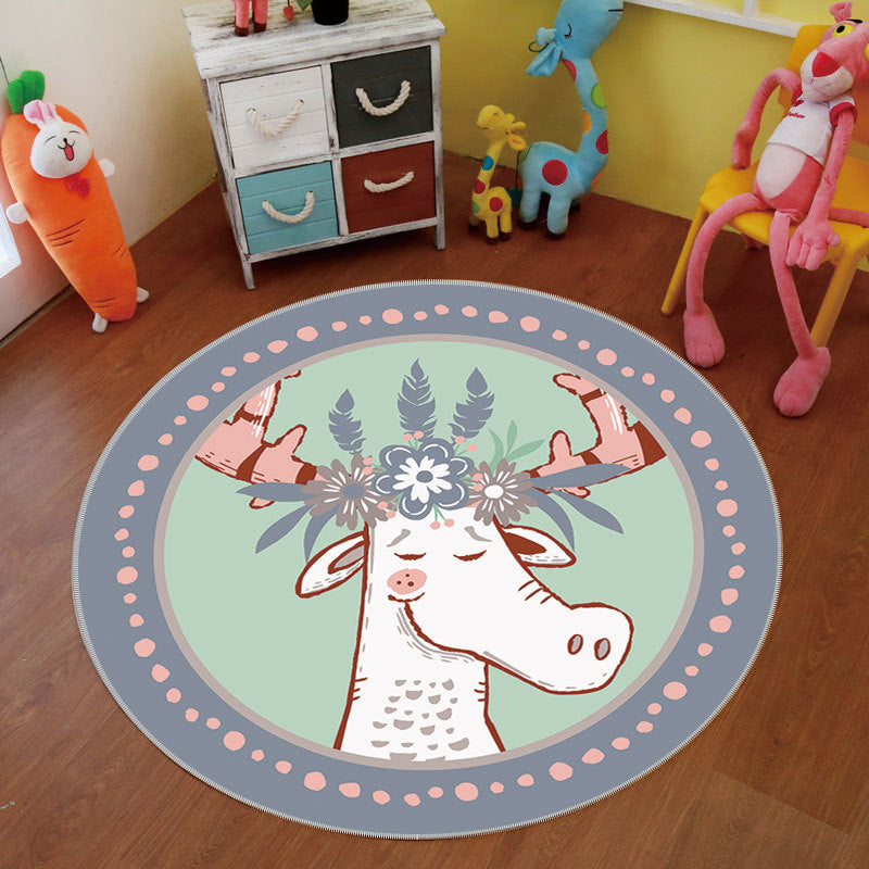 Multi Color Cartoon Rug Polyester Animal Patterned Carpet Non-Slip Backing Stain Resistant Machine Washable Rug for Nursery - Aqua - Clearhalo - 'Area Rug' - 'Rug' - 2105801