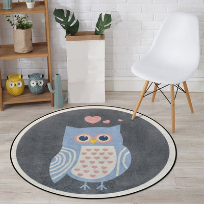 Cartoon Animal Drawing Print Rug Multicolor Polypropylene Rug Machine Washable Anti-Slip Backing Stain Resistant Carpet for Child Room