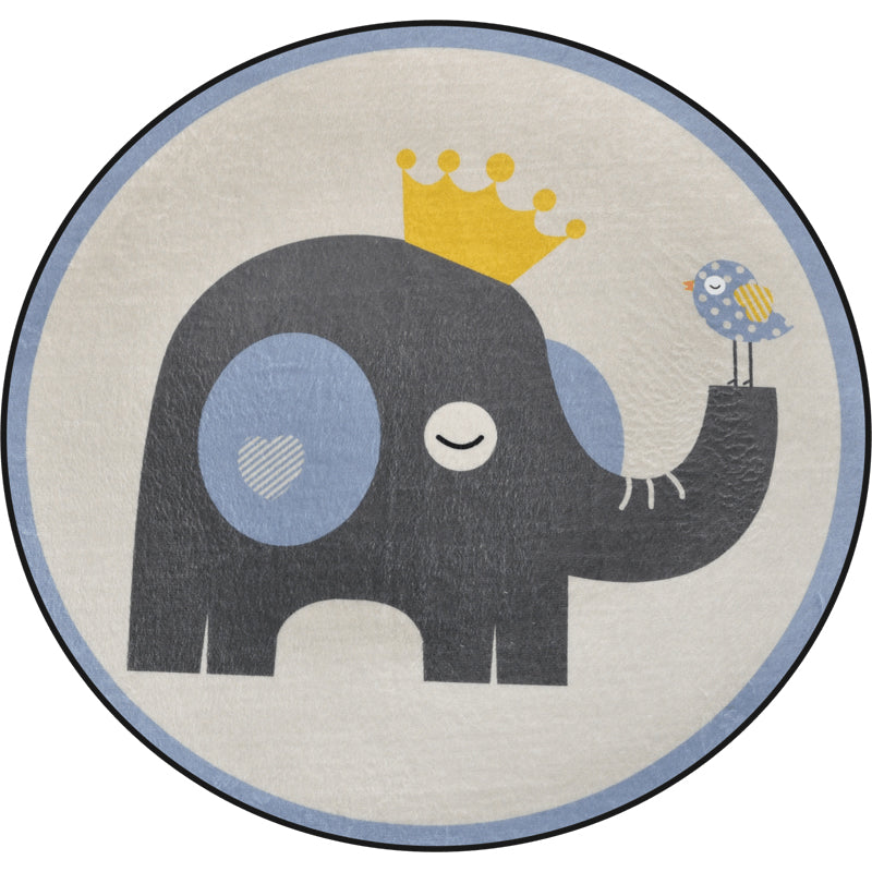 Cartoon Animal Drawing Print Rug Multicolor Polypropylene Rug Machine Washable Anti-Slip Backing Stain Resista