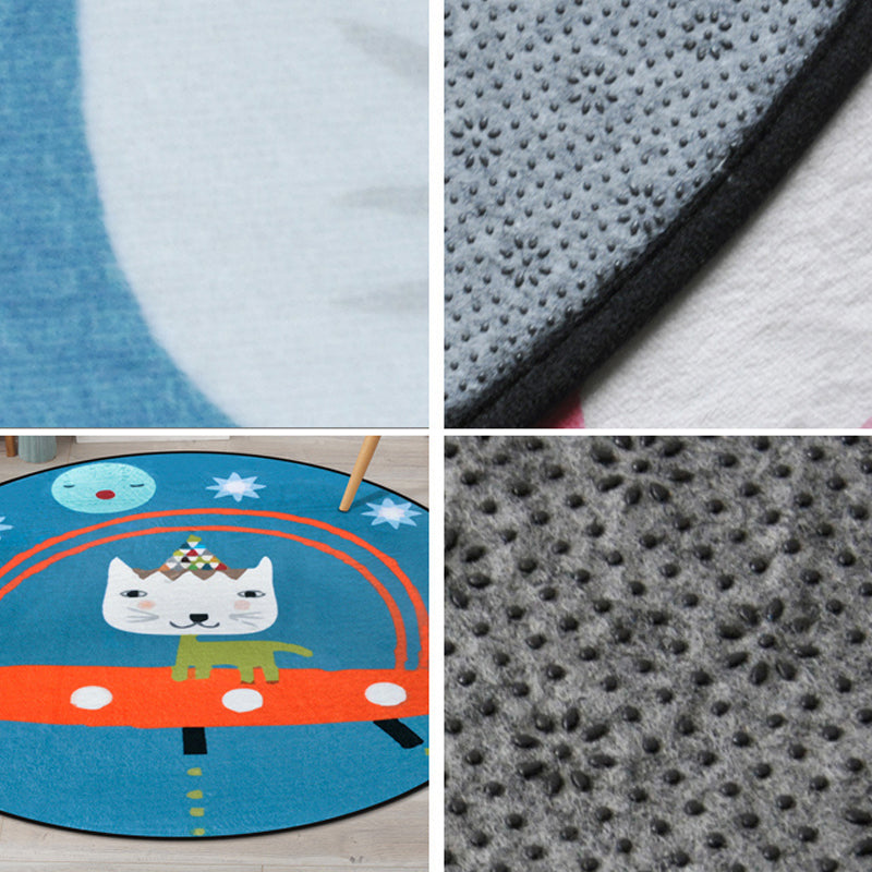 Cartoon Animal Drawing Print Rug Multicolor Polypropylene Rug Machine Washable Anti-Slip Backing Stain Resistant Carpet for Child Room