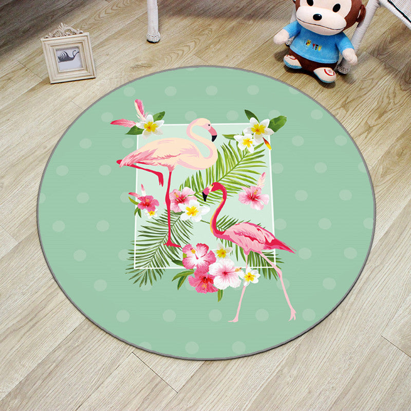 Multi-Color Princess Rug Polyester Botanics Animal Carpet Anti-Slip Backing Machine Washable Pet Friendly Rug for Kids Room - Light Green - Clearhalo - 'Area Rug' - 'Rug' - 2105852