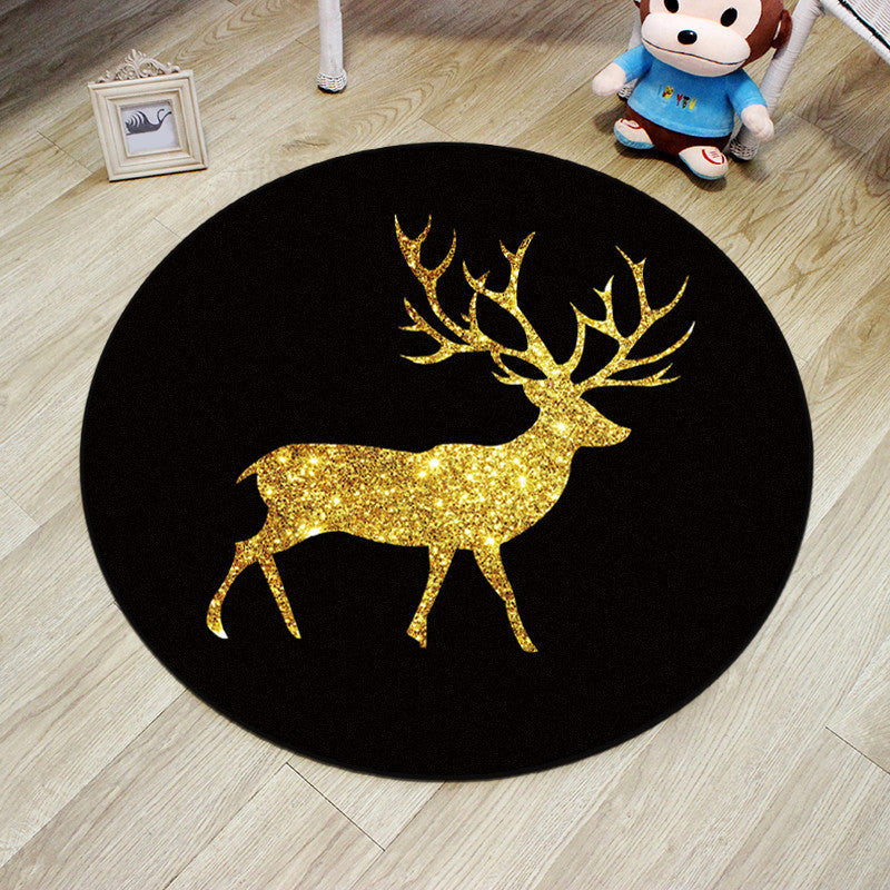 Multi-Color Princess Rug Polyester Botanics Animal Carpet Anti-Slip Backing Machine Washable Pet Friendly Rug for Kids Room - Gold-Black - Clearhalo - 'Area Rug' - 'Rug' - 2105860