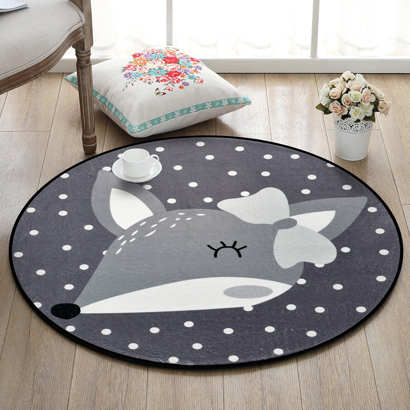 Creative Cartoon Rug Multi Colored Animal with Dotted Background Carpet Washable Pet Friendly Non-Slip Rug for Nursery