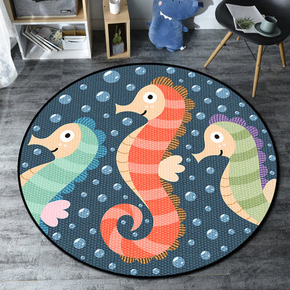 Cartoon Childrens Bedroom Rug Multi-Color Sea Life Rug Synthetics Anti-Slip Stain Resistant Washable Area Carpet