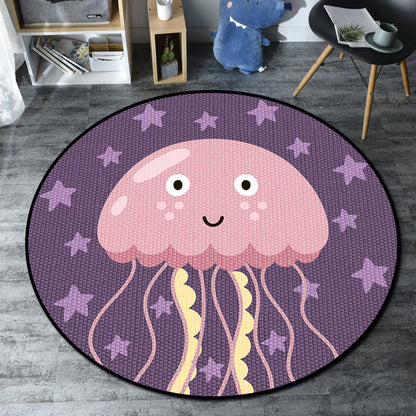 Cartoon Childrens Bedroom Rug Multi-Color Sea Life Rug Synthetics Anti-Slip Stain Resistant Washable Area Carpet