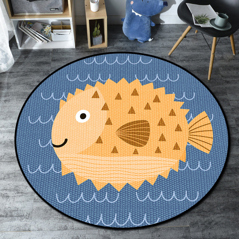 Cartoon Childrens Bedroom Rug Multi-Color Sea Life Rug Synthetics Anti-Slip Stain Resistant Washable Area Carpet