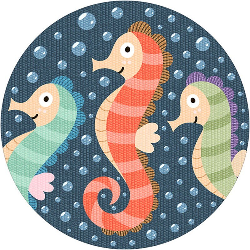 Cartoon Childrens Bedroom Rug Multi-Color Sea Life Rug Synthetics Anti-Slip Stain Resistant Washable Area Carp