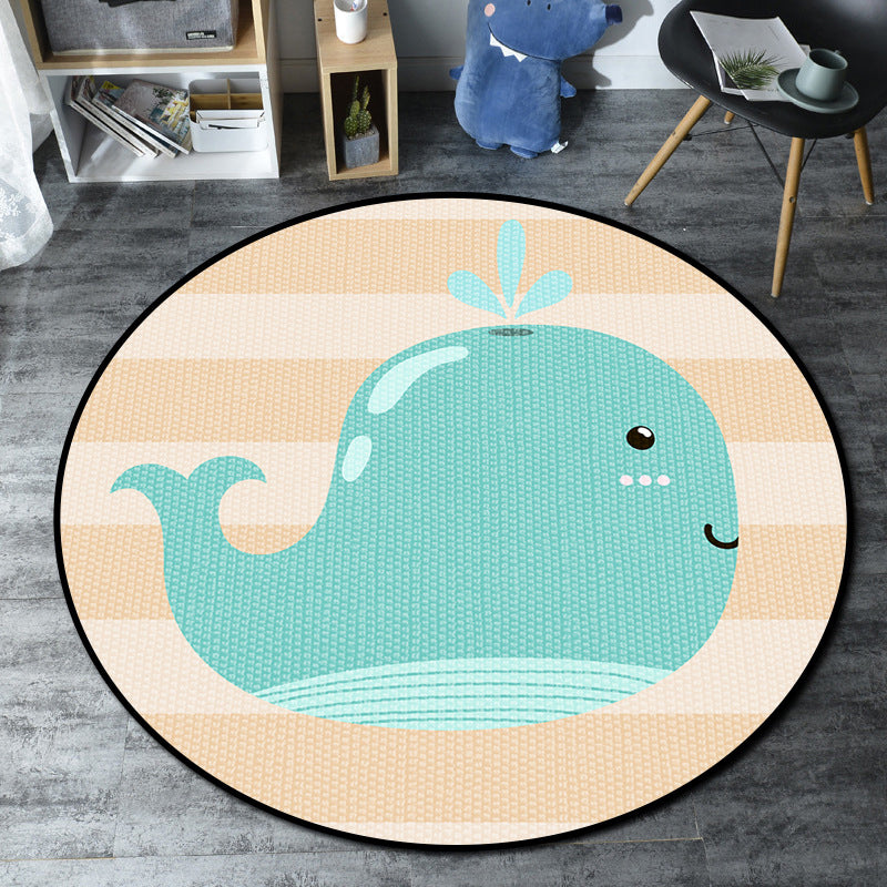 Cartoon Childrens Bedroom Rug Multi-Color Sea Life Rug Synthetics Anti-Slip Stain Resistant Washable Area Carpet